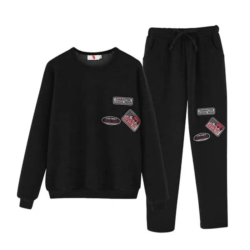 S-6XL, женская спортивная одежда, спортивные костюмы, весна, осень, зима, повседневные, плюс бархат, Толстая Толстовка+ штаны, комплекты для женщин размера плюс