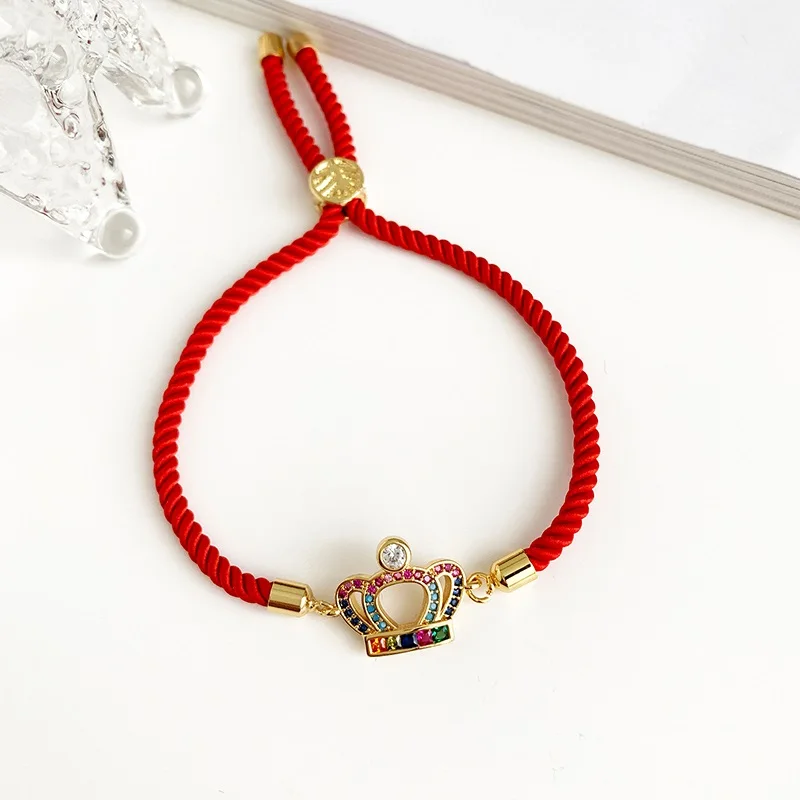 Crown red Полумесяц браслет с короной для женщин кубический цирконий сердце браслет Подвеска золотистого цвета бисера Радуга ювелирные изделия pulseras mujer ювелирные изделия - Окраска металла: Crown red