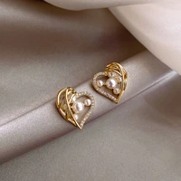 korean new design fashion jewelry exquisite copper inlaid zircon earrings elegant love pearl womens daily wild earrings