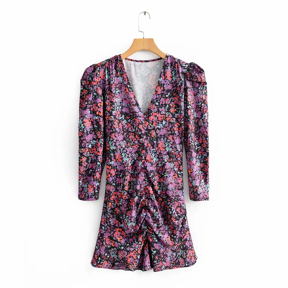 Женское платье с цветочным принтом ZA повседневное разноцветное выше колена V