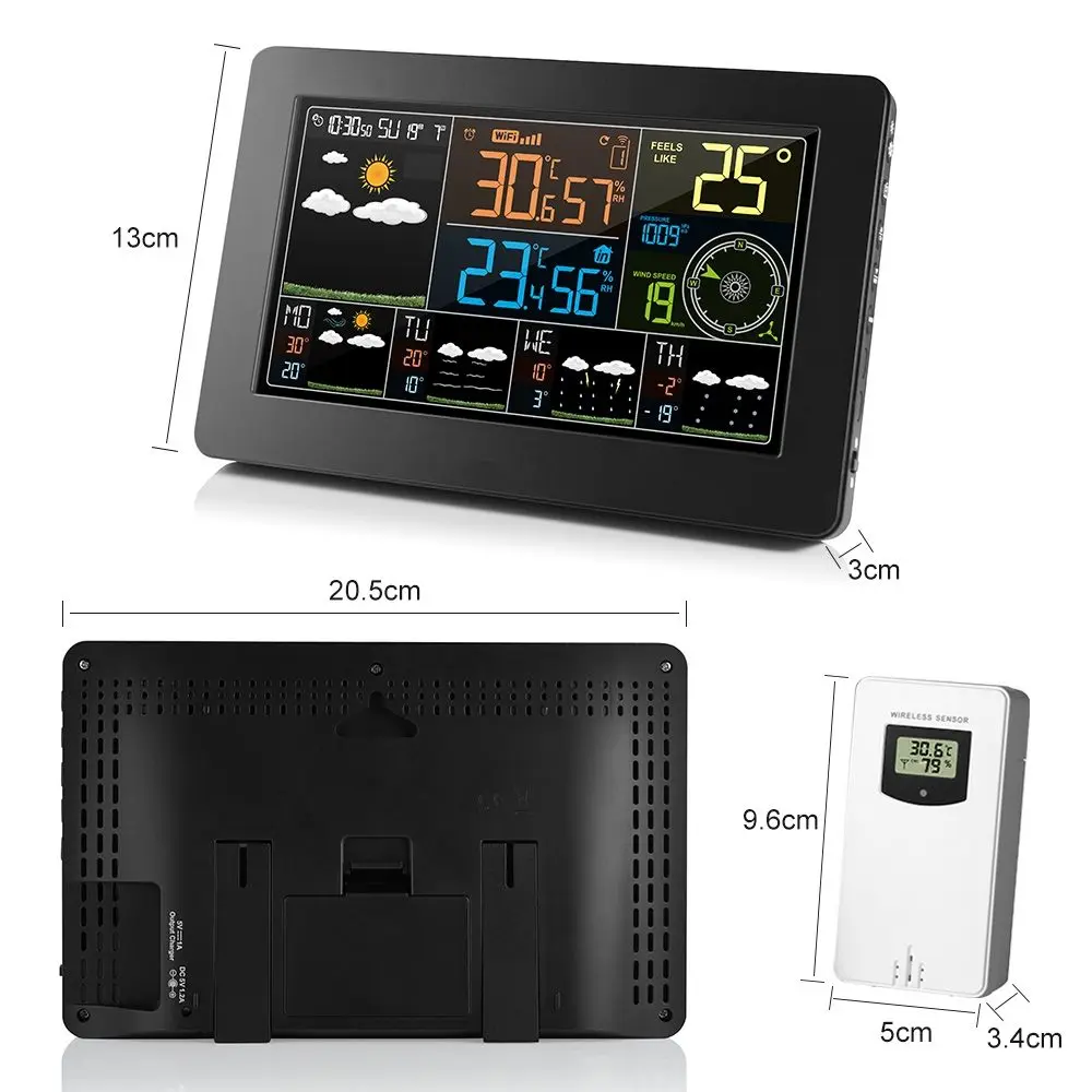 

Wifi Weather Station Wall Digital Alarm Clock Thermometer Hygrometer Future Weather Forecast Wind Direction Barometer
