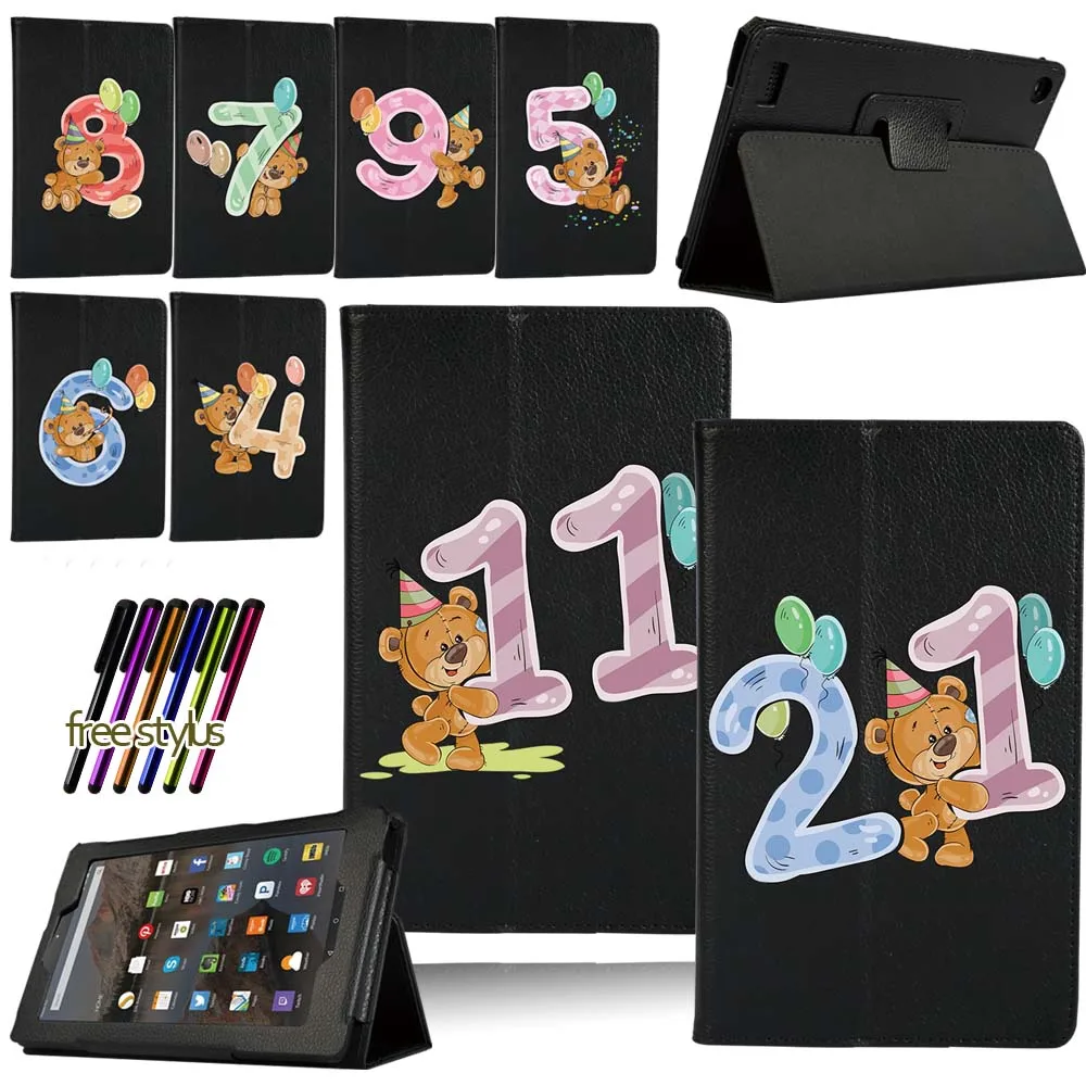 

Tablet Case For Amazon Fire 7 (5th/7th/9th)/HD 8 (6th/7th/8th)/HD 10 (5th/7th/9th) Flip Stand Leather Cover Case + Free Stylus