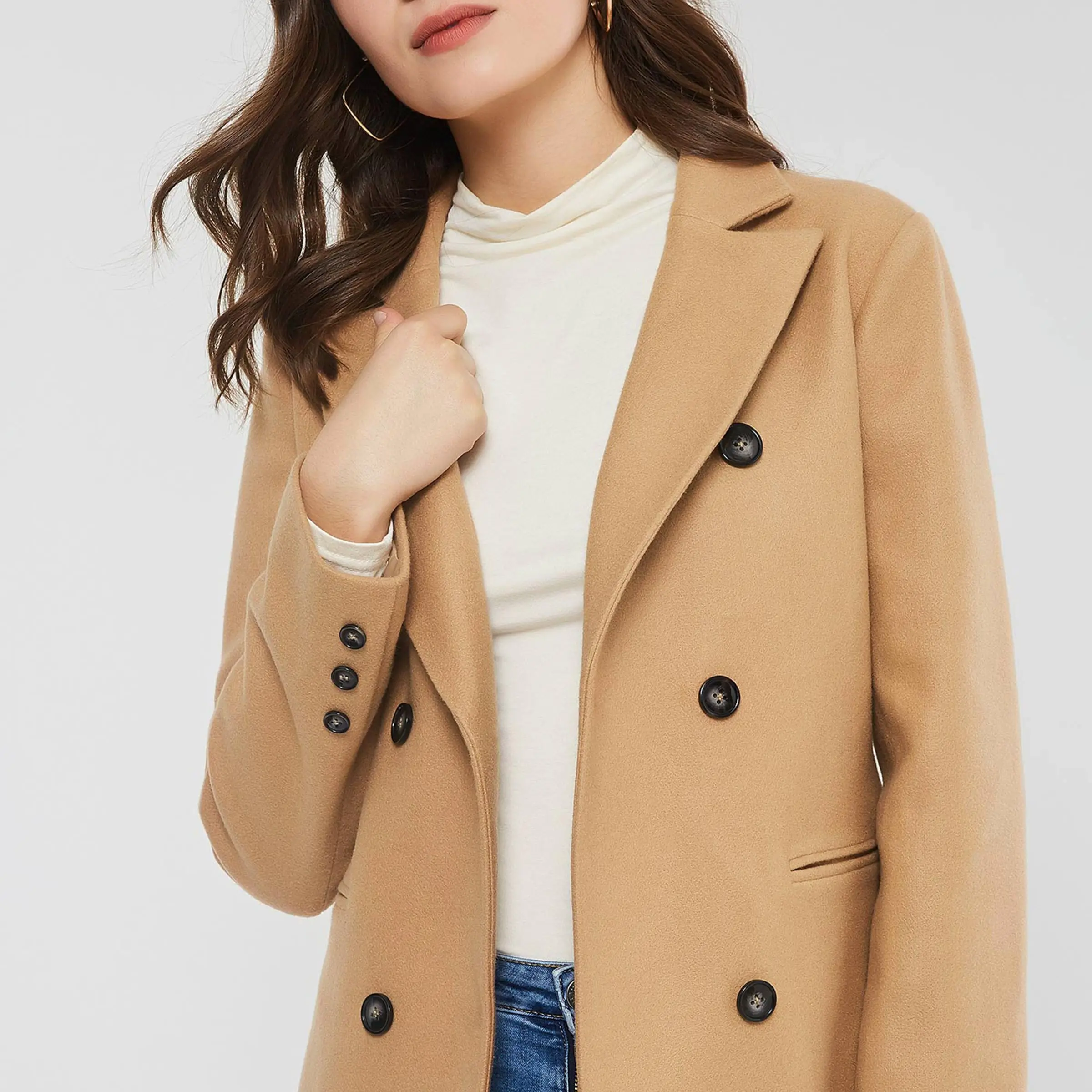 

Casual Wool Coat Women Fashion Office Wear Autumn Winter Warm Slim Lady Solid Simple Elegant Street England Style Long Overcoats