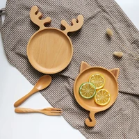 japanese creative hand made wooden animal avatar wooden dish cartoon snack dish tableware