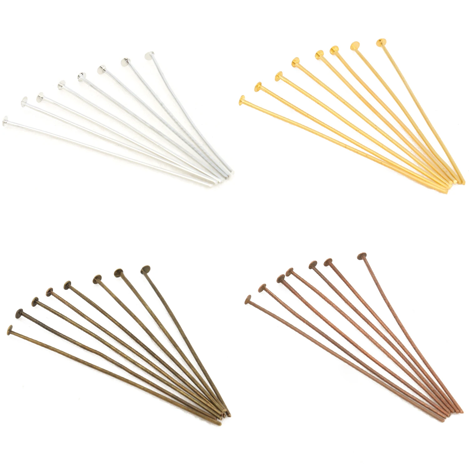 

200pcs/Lot 20 30 40 50mm Flat Head Pins Gold/Silver color/Rhodium/Bronze Headpins For Jewelry Findings Making DIY Supplies