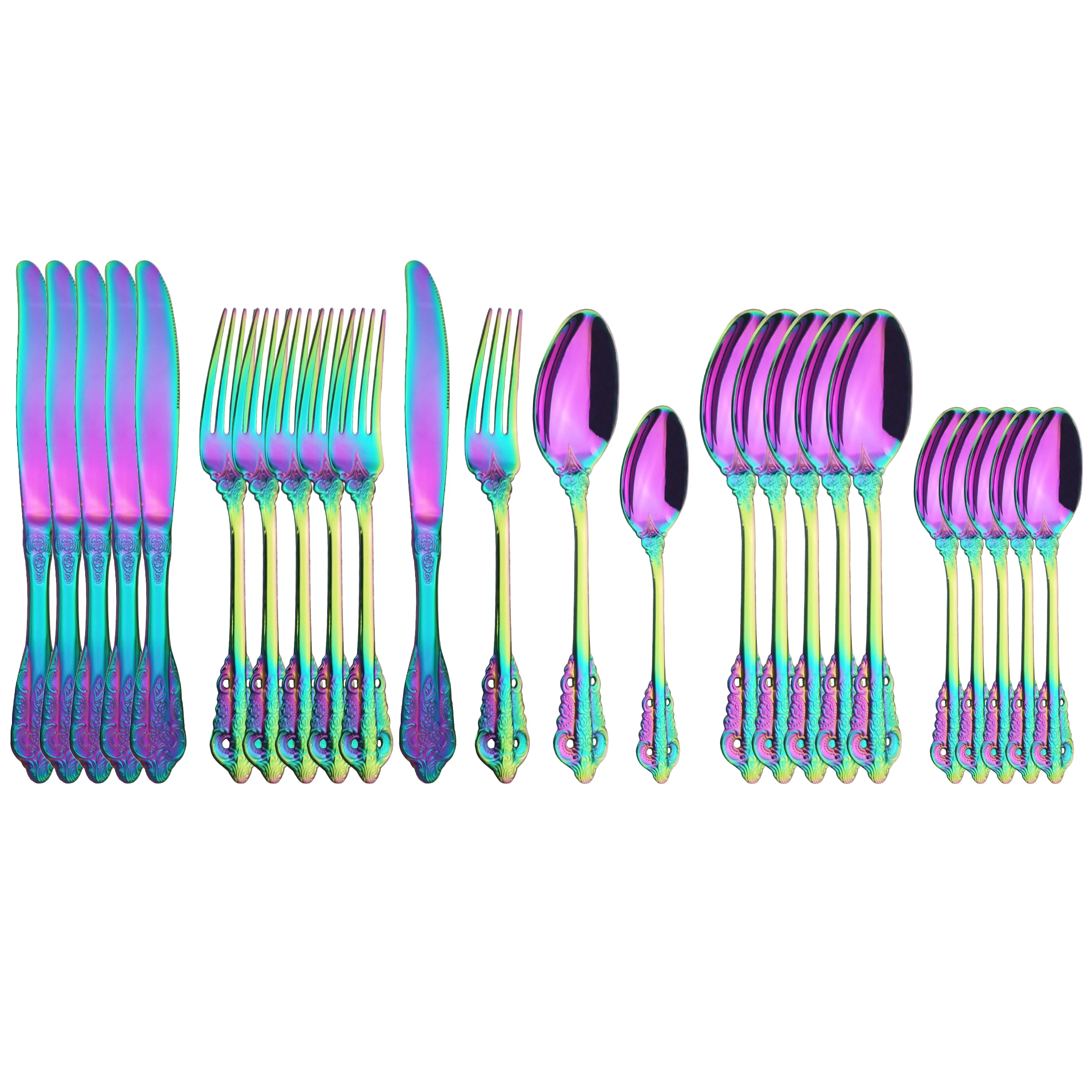 24 шт красочный набор посуды 304 Нержавеющая сталь столовых приборов в западном