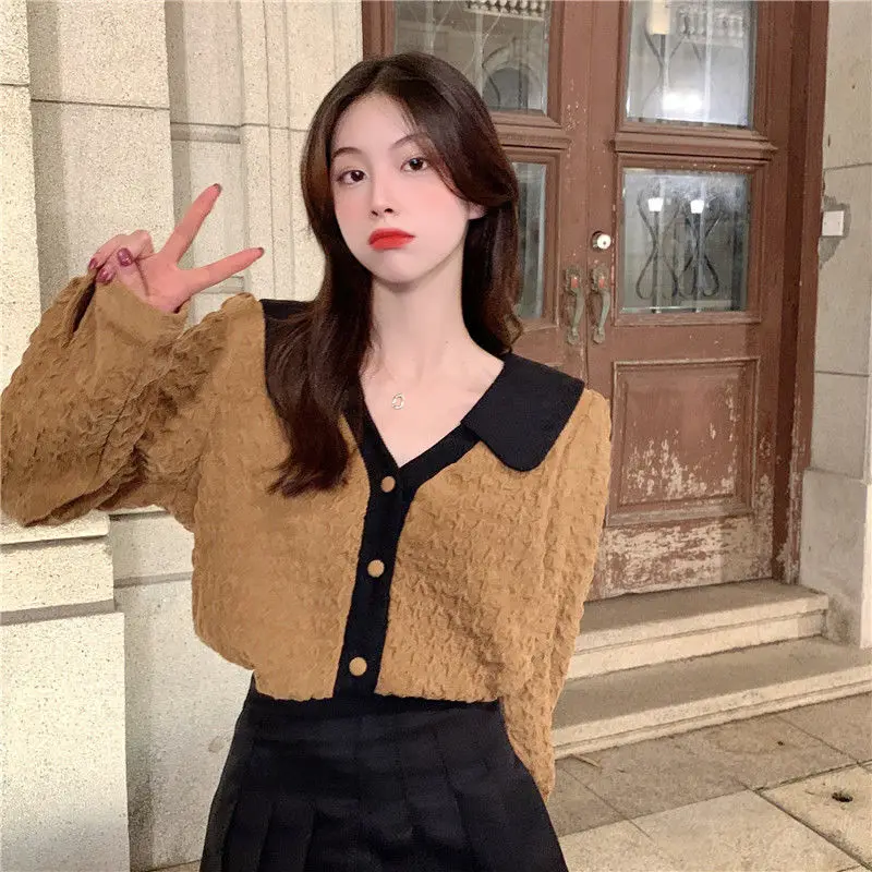 Женские рубашки в стиле пэчворк Осенние однобортные универсальные элегантные