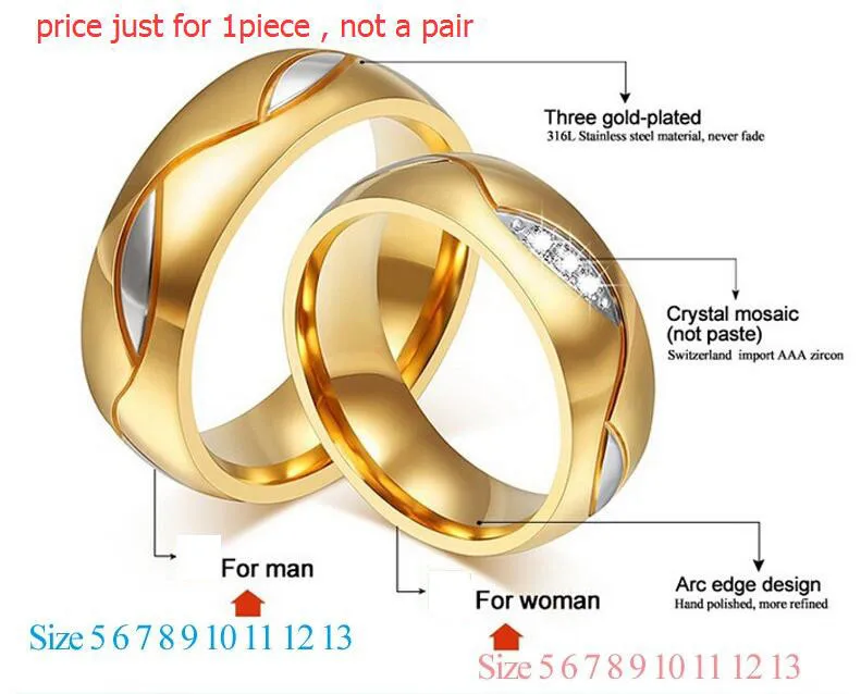 Обручальное кольцо для женщин и мужчин золотого оттенка Love Jewelry не выцветает