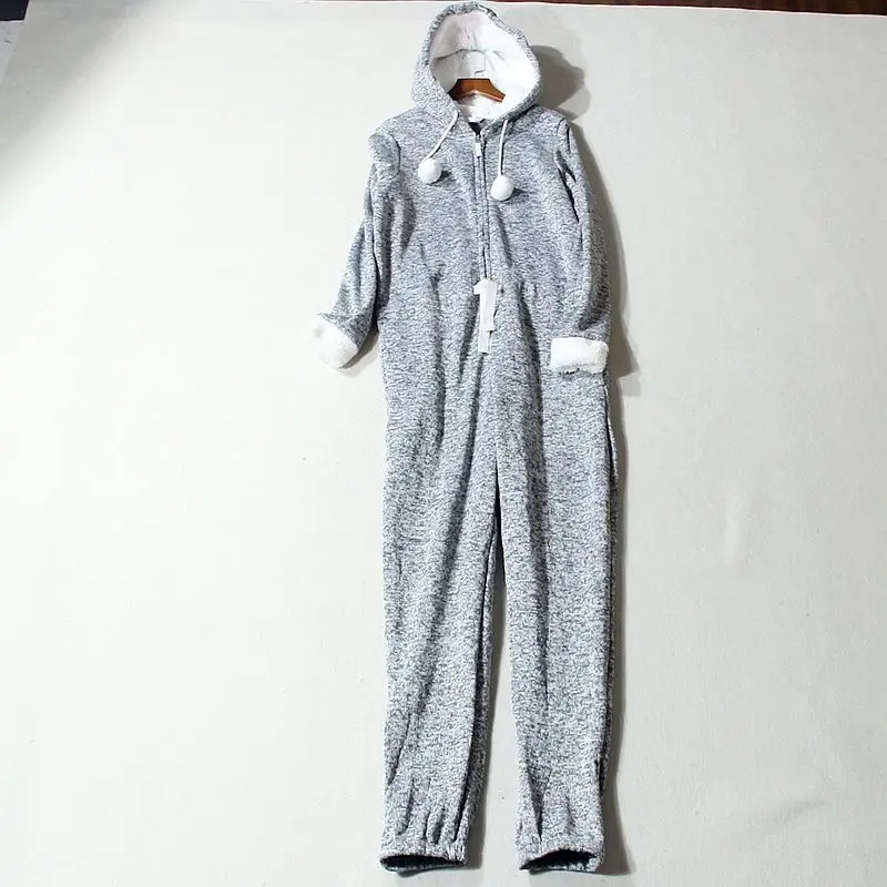 

Пижама женская плюшевая слитная, домашняя одежда на осень и зиму, одежда для сна, Серый Комбинезон кигуруми на молнии с длинным рукавом, своб...