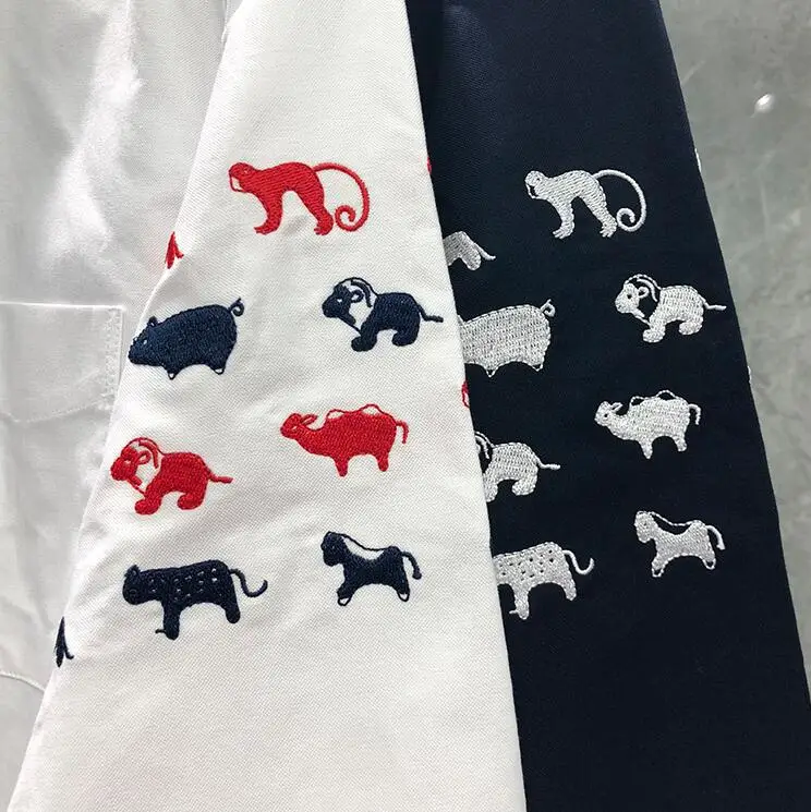 

TB THOM BULUO Brand Shirts Men Long Sleeve Casual Shirt Spring Summer Oxford Animal Embroidery Solid Men's Clothing