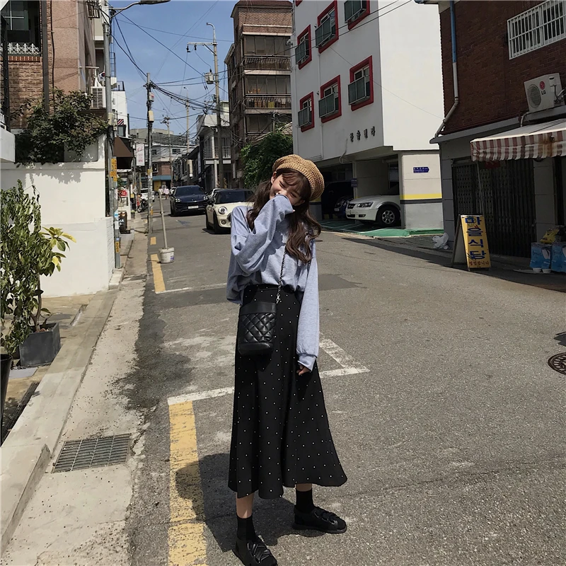Юбки женские черные простые в горошек трубы повседневные Harajuku длинная юбка женские s корейский стиль женские элегантные популярная Удобная шикарная