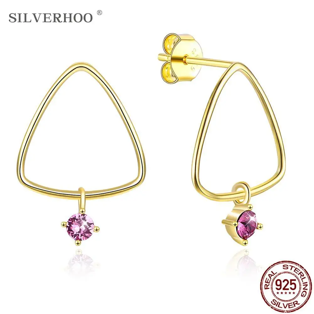 

SILVERHOO 925 Sterling Silver Earring Triangular Shape Classic Luxury Austria Crystal Stud Earrings Women Hot Selling Jewelry