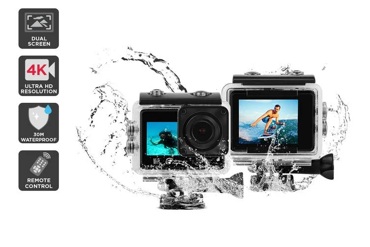 للبيع الترا 4k عمل الكاميرا مع شاشة ملونة مزدوجة كاميرا مقاومة للماء