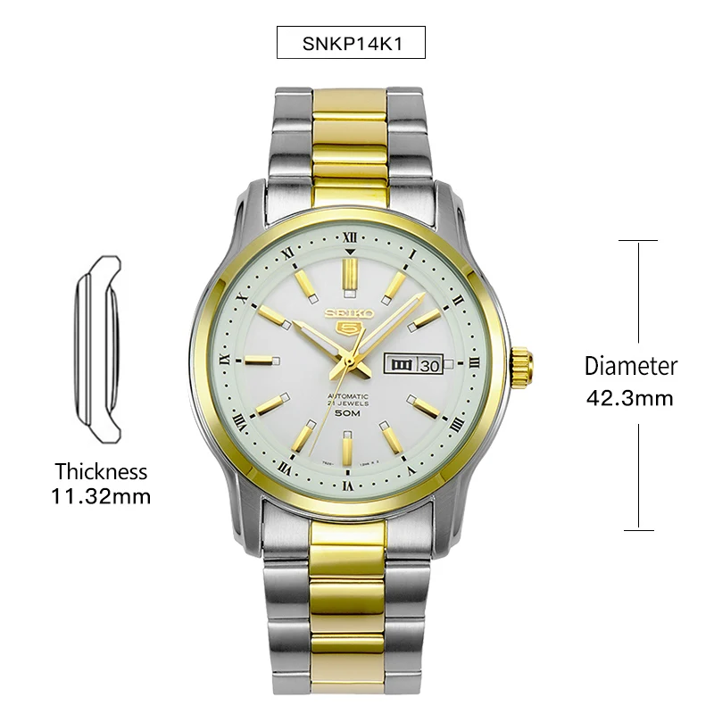 SNKP14K1 Оригинальные мужские часы SEIKO 5 с автоматическим перемещением, механические наручные часы 5 бар, водонепроницаемые светящиеся, глобальная гарантия SNKM87J1 - Цвет: SNKP14K1