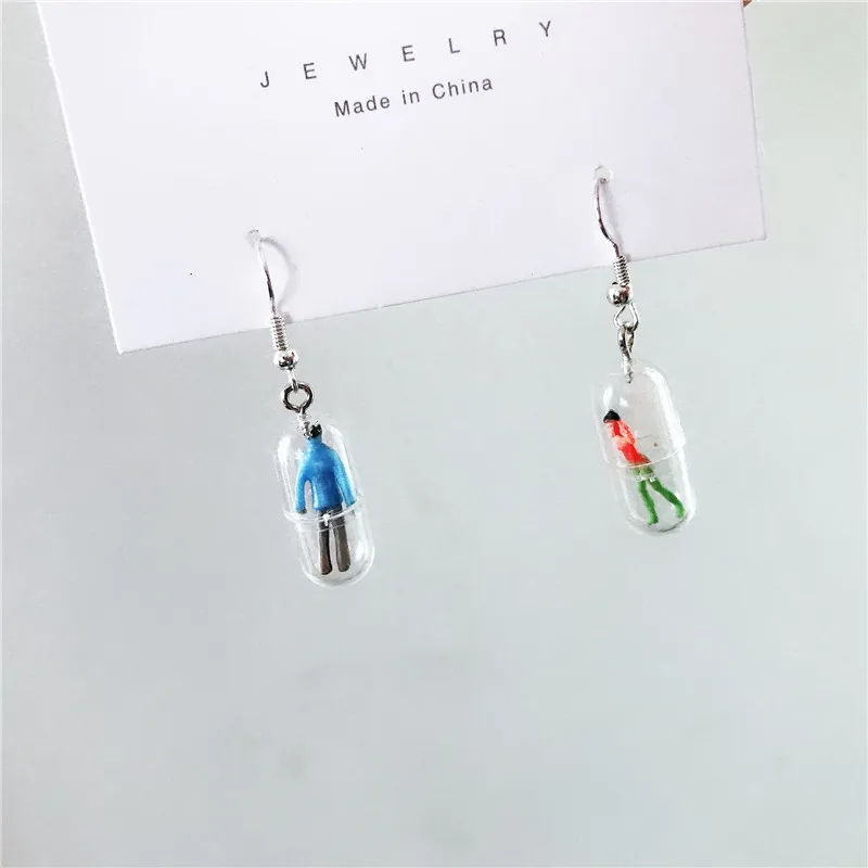 

Funny Handmade Cute Capsules Colorful Humanoid Sugar Cartoon Korean Earrings for Women Girls Stundent Gift