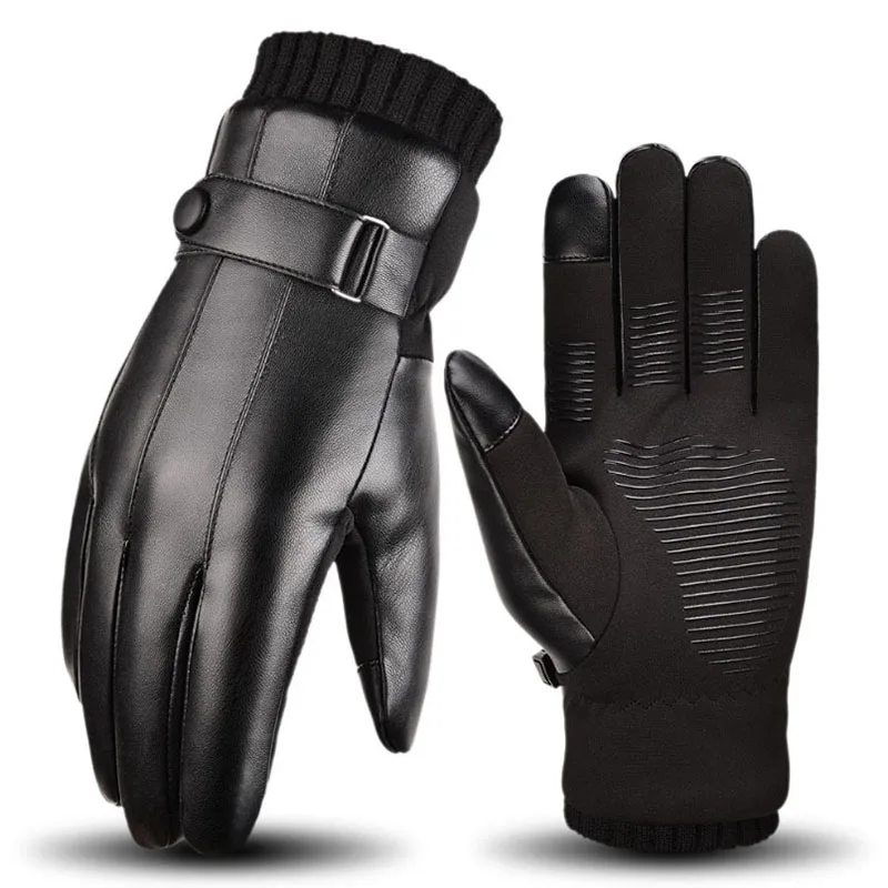 Мужские зимние теплые кожаные перчатки мужские мотоциклетные для сенсорных