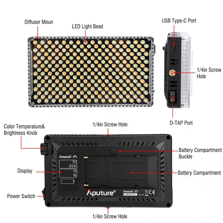 Aputure Amaran AL-F7 двухцветная температура 3200-9500K CRI/TLCI 95+ 256 шт. светодиодный бесступенчатая регулировка камеры видео светильник светодиодный
