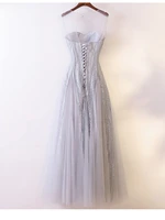 elegant silver gray evening dress illusion sexy back sheer with pearls long prom gowns