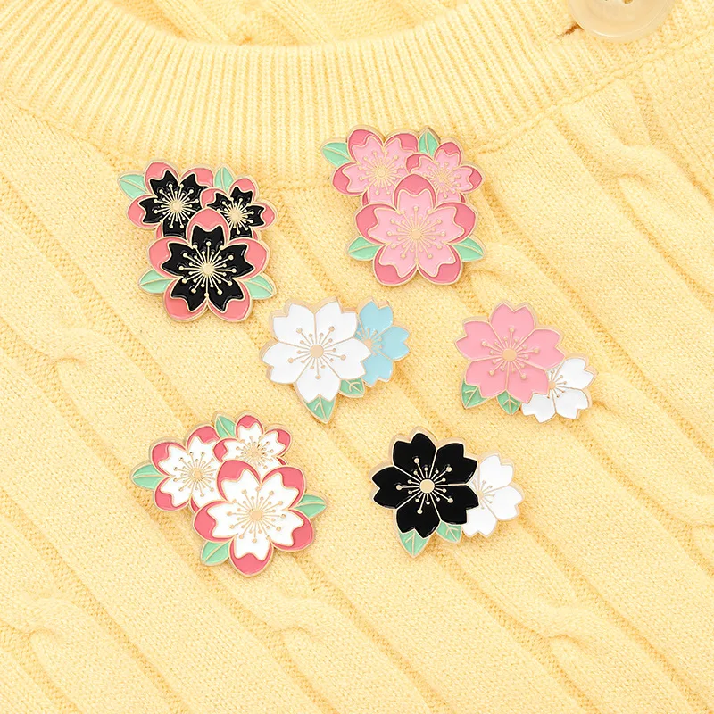 

Sakura Enamel Pin Custom Pink White Cherry Blossom Brooches Bag Lapel Pin Cartoon Flowers Badge Jewelry Gift for Kids Friends