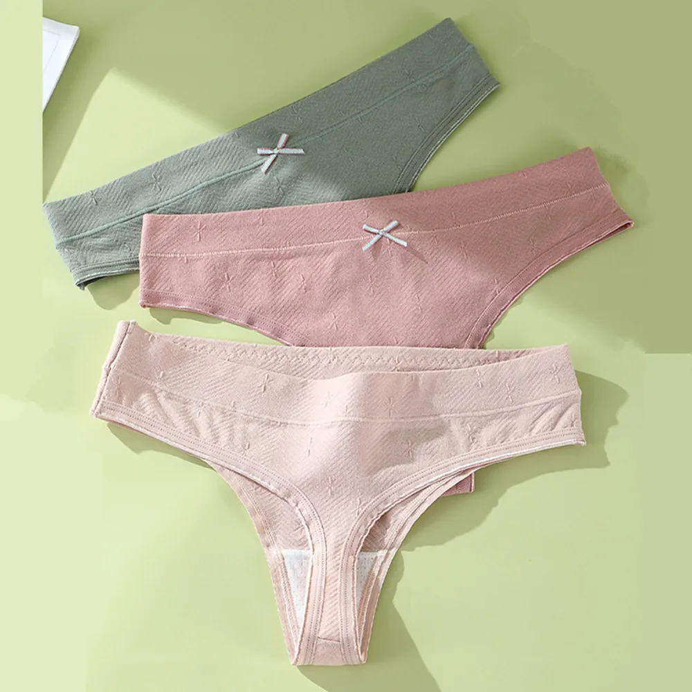 

3Pcs Women's Cotton G-String Thong Sexy Panties for Women Bow Seamless Briefs Underwear Intimate Lingerie Ladies T-back Low-Rise