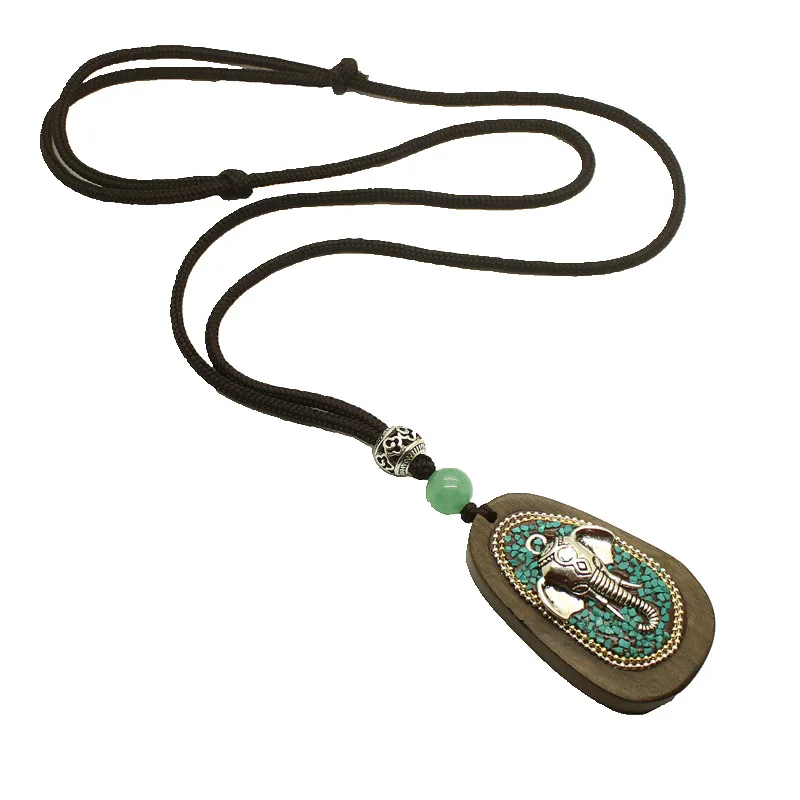 Длинная цепочка на свитер из сандалового дерева кулон со слоном Фортуны ожерелье