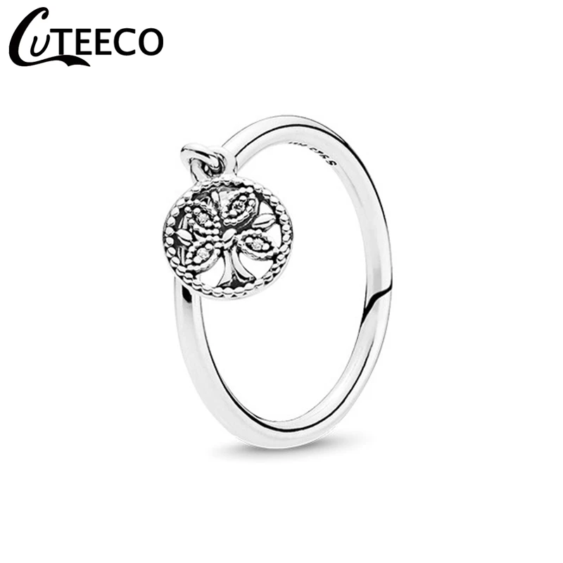Женское серебряное кольцо CUTEECO свадебное с кристаллом Древо жизни романтическое