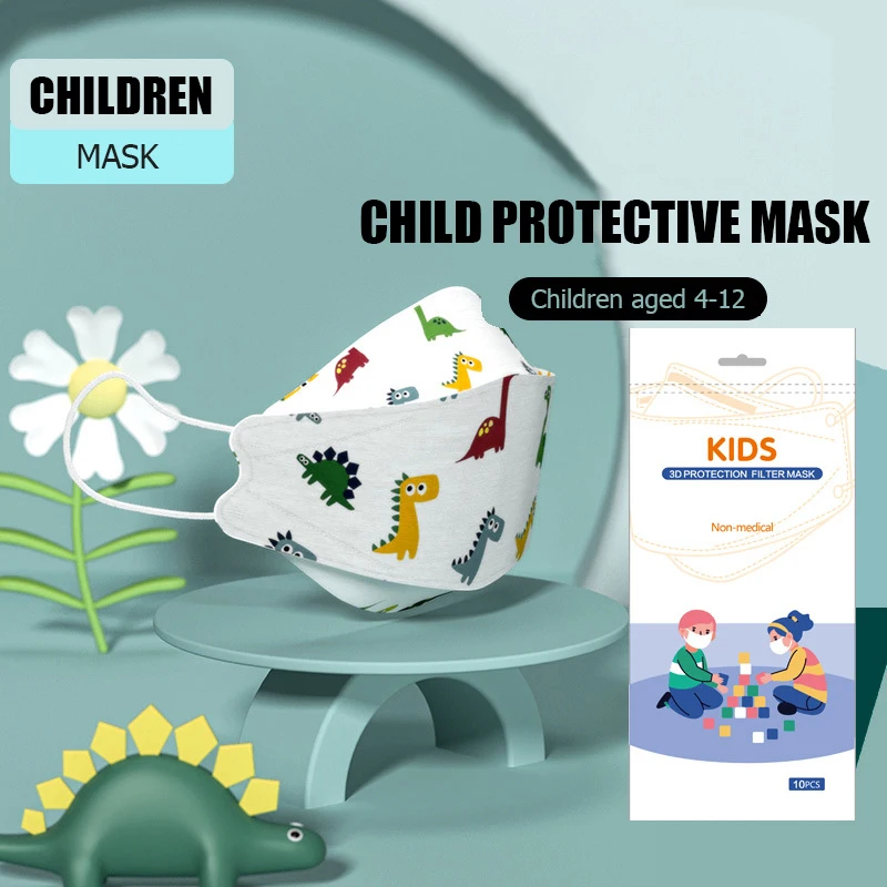 

50pcs Children's Mask Disposable Cute Cartoon 3d Mask Fish-shaped Four-layer Protection With Melt Blown Cloth Face Kids Mask