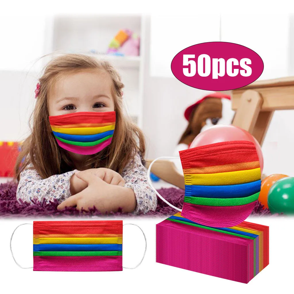 

50pc Children Face Masks Disposable Striped Print Protection 3ply Mouth Mask Breathable Filter Masks Facemask Decoration