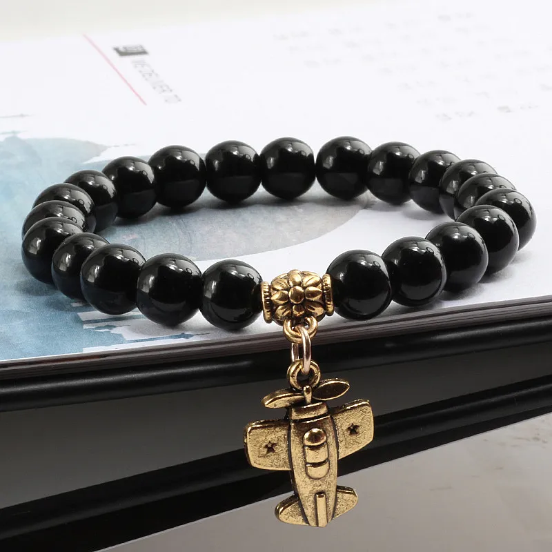 В наличии 14 цветов винтажные бусы из натурального камня мужской браслет самолет