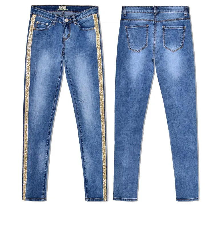 

Jeans Women Pencil-Pants Denim Skinny Bleached High-Elastic for Mom DM001