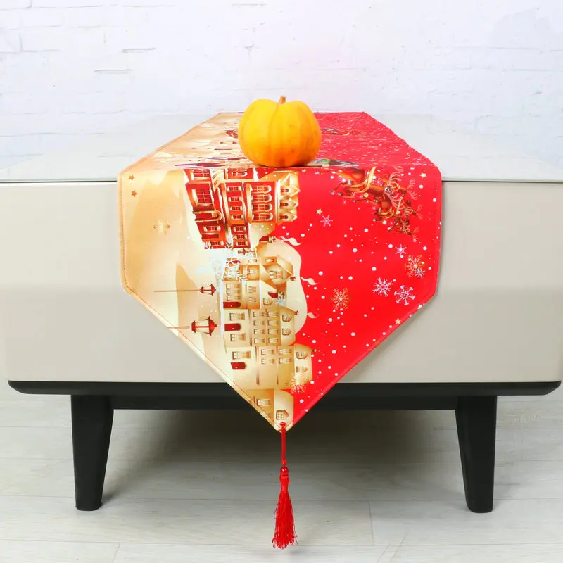 Красные рождественские современные скатерти Санта-Клаус замок северный олень