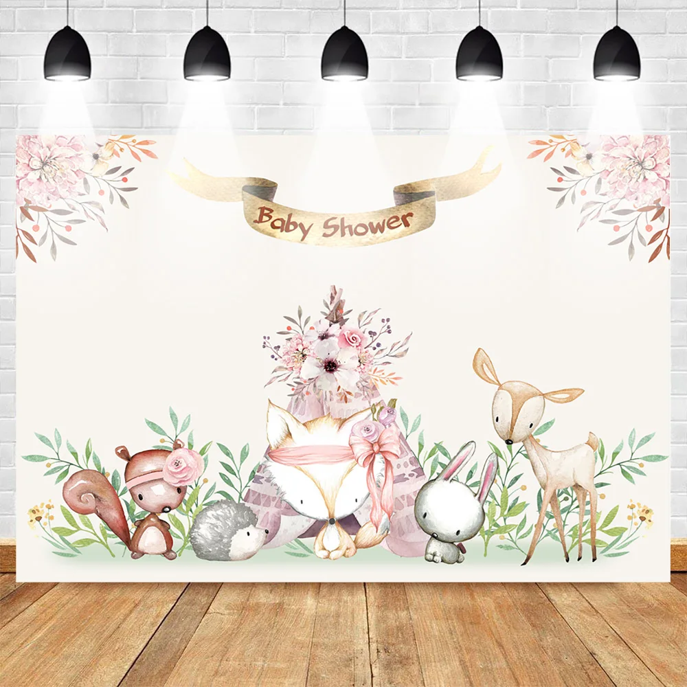 Лесной Baby Shower фон для фотосъемки акварельный Животные с изображением Богемия