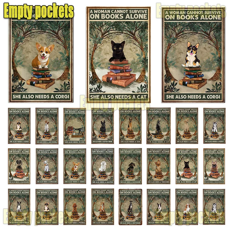 

Металлический жестяной плакат «женщина не может выжить в книге одинокой», ей также нужен постер-бульдог для спальни, гостиной, зоомагазина, ...