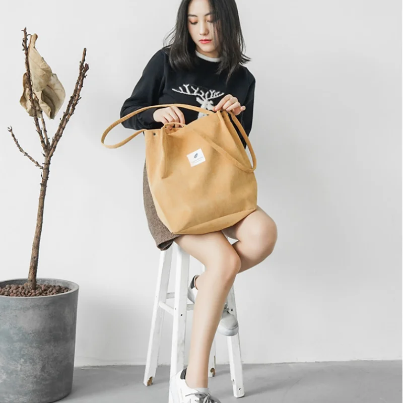 Вместительная женская Вельветовая Сумка тоут Женская Повседневная сумка через