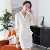professional womens pants suit set 2021 spring and summer new casual high quality ladies white blazer slim skirt two piece
