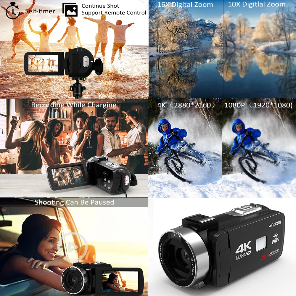 Andoer 4K Ultra HD IR ночное видение WiFi цифровая видеокамера DV recorder 3," lcd сенсорный экран+ 0.39X широкоугольный объектив