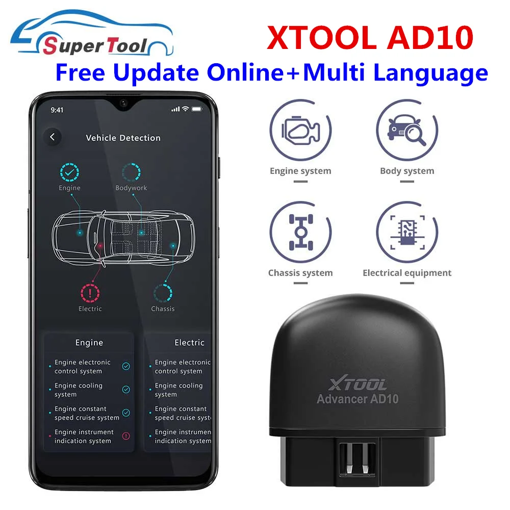 Считыватель кодов XTOOL AD10 OBD2 Bluetooth 4 2 поддержка систем диагностики функция HUD