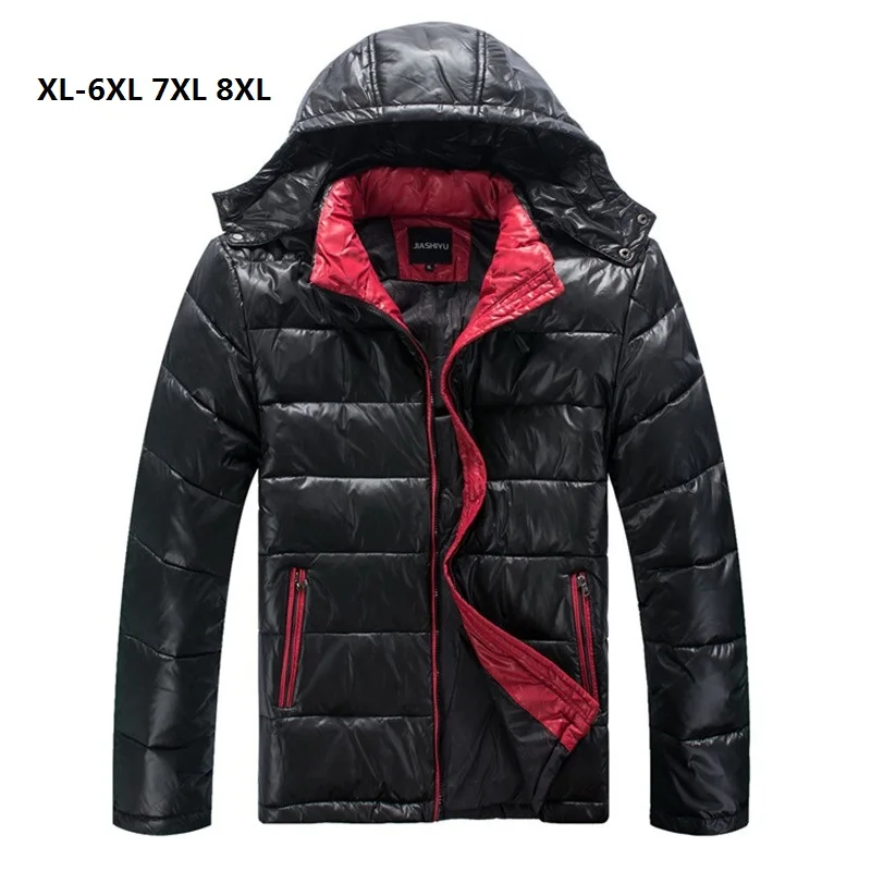 Мужской зимний пуховик с капюшоном очень большой теплый повседневный черного