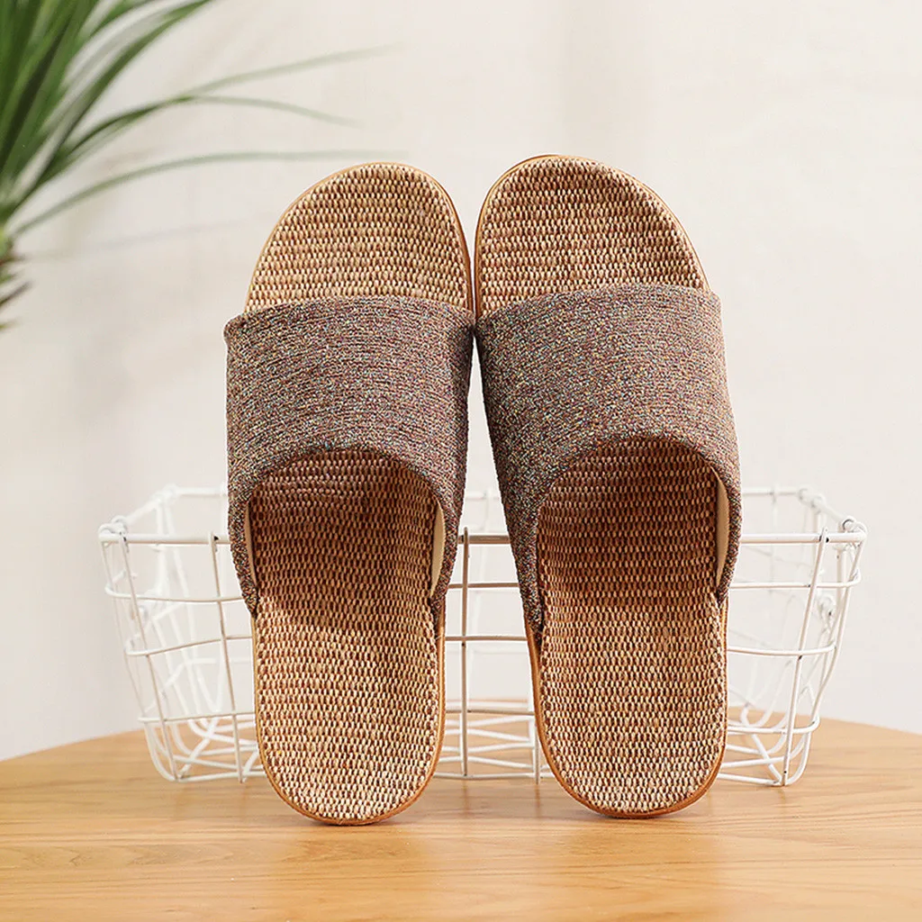 

Fashion Casual Bohemia Slipper Men's Slip On Linen Slides Indoor Home Slippers Beach Shoes Flat Non-slip Slippers For Men
