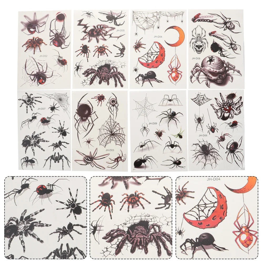 

8 Sheets Spider Tattoos Decal Temporary Sticker Body Paste