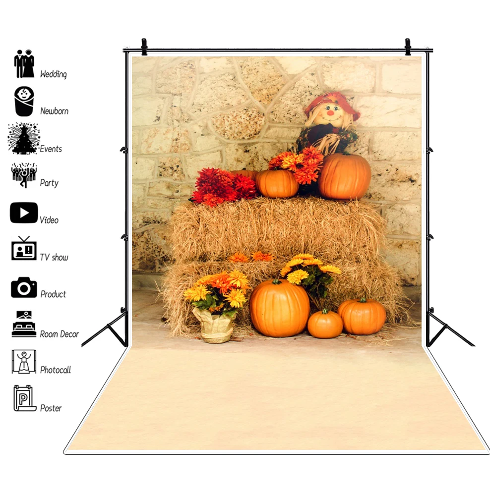 

Yeele Photocall Autumn Bran Backdrop Photography Haystack Pumpkin Toy Baby Portrait Photos Background Studio Shoot Photographic