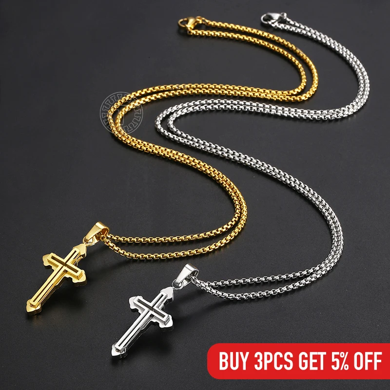 Двухслойные подвески крест ожерелья для женщин золото серебро Цвет Нержавеющая