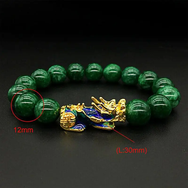 Золотистый браслет PIXIU для женщин и мужчин Парные браслеты с зелеными бусинами