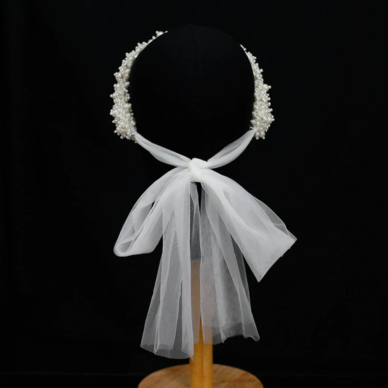 

Wedding Handmade Beading Headband Bridal Full Imitation Pearl Ribbon Hairband
