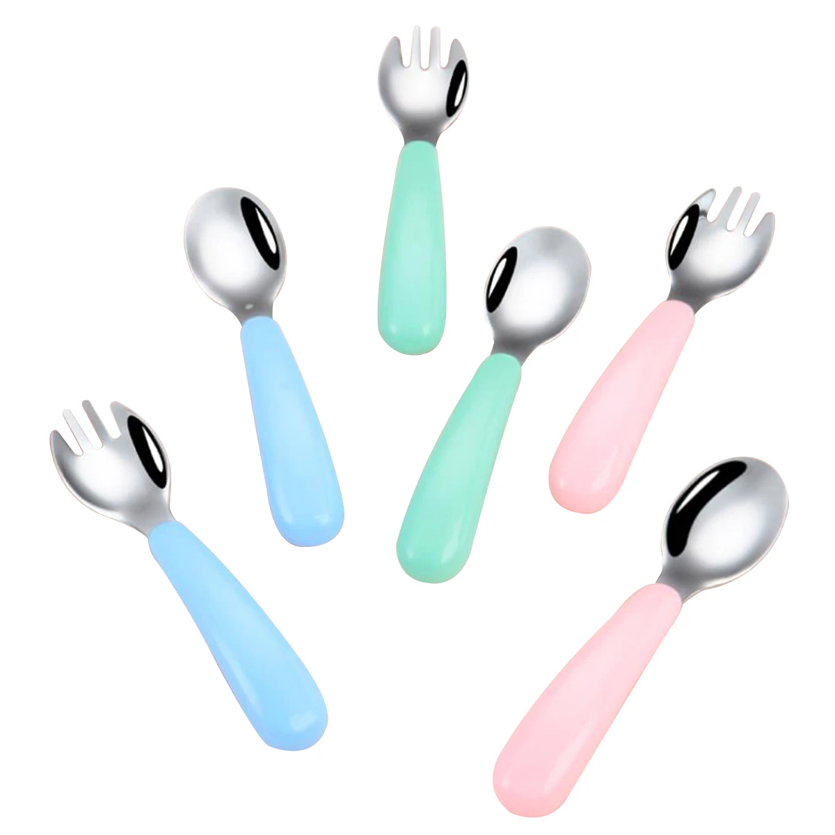 

2 Pcs Kids Baby Tableware Sets, Stainless Steel Shallow Spoon and Fork for Feeding Training