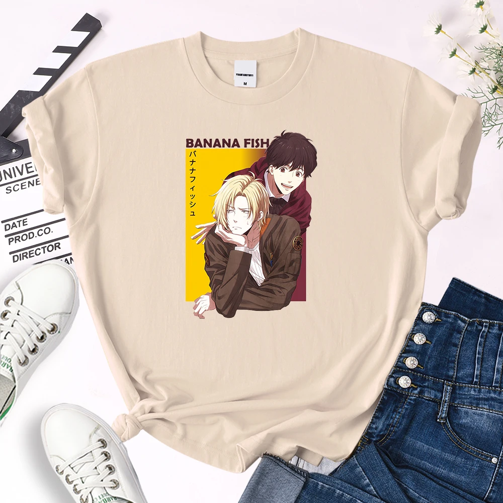 

Anime Banana Fish Cartoon Printing T Shirt Women Soft Breathable Tee Shirts Female O-Neck Oversize Tops Loose Lady Fashion Tees