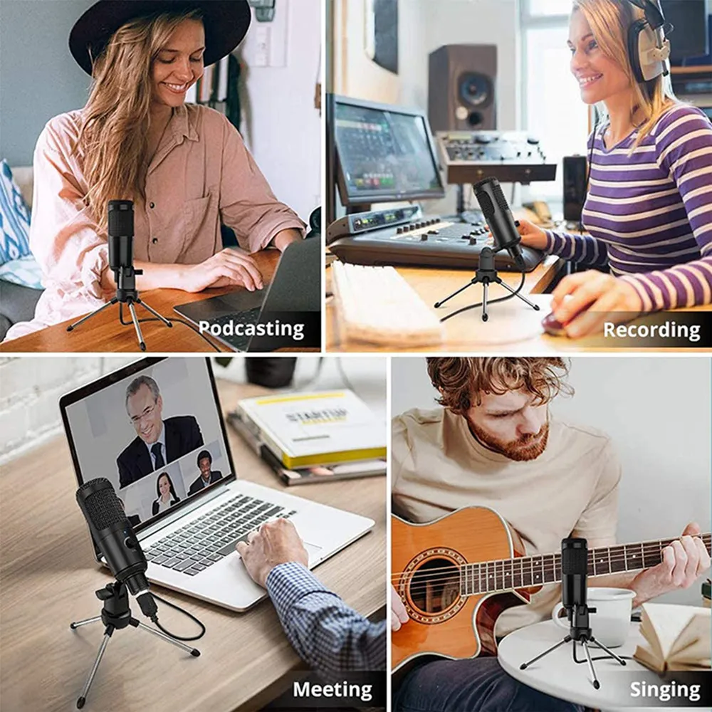 

Professional Studio Microphone Usb Wired Condenser Karaoke Mic Computer Microphones Shock Mount+Foam Cap+Cable for Pc Notebook