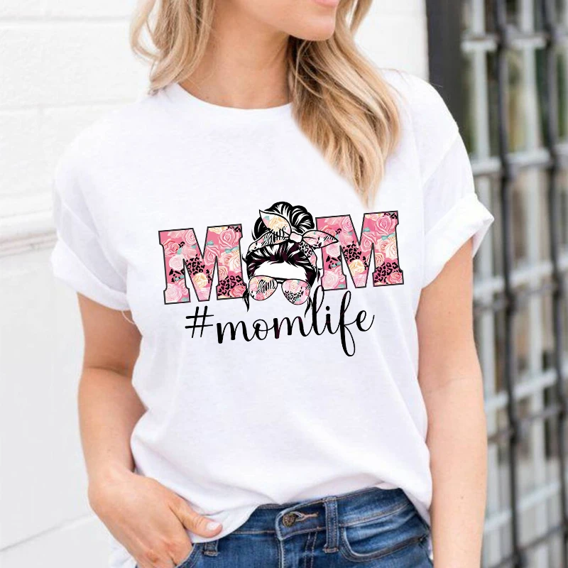 Женская модная прическа Повседневная футболка с коротким рукавом и принтом