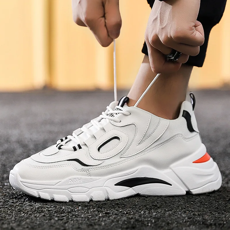 Кроссовки мужские из ПУ кожи массивная подошва на шнуровке дышащие модная