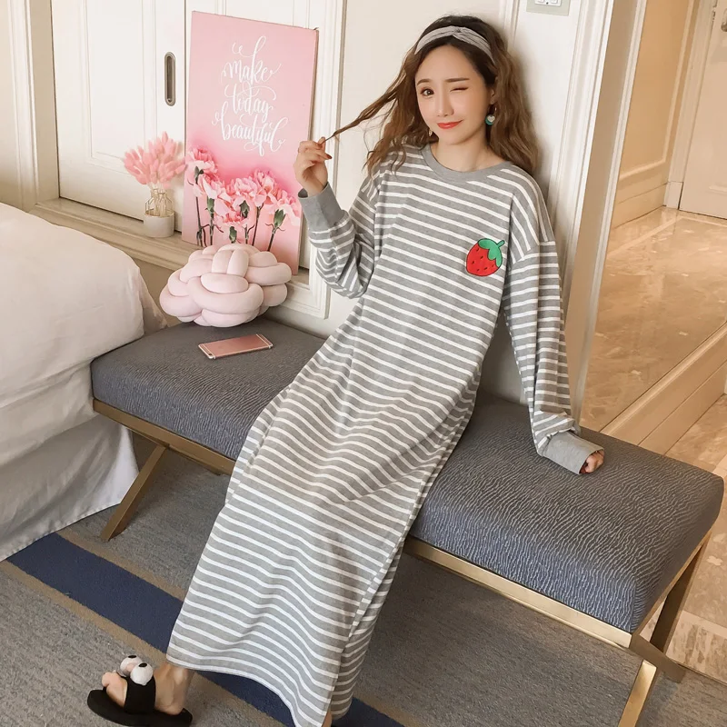 Теплая ночная рубашка из чистого хлопка хорошего качества на осень и зиму 2019